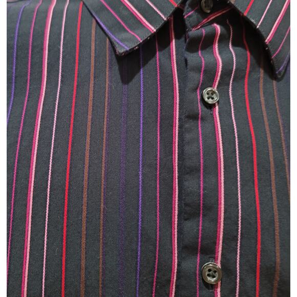 Emanuel Ungaro Black Pink Purple Striped Button Up Men's Shirt Large 100% Cotton - Picture 5 of 5